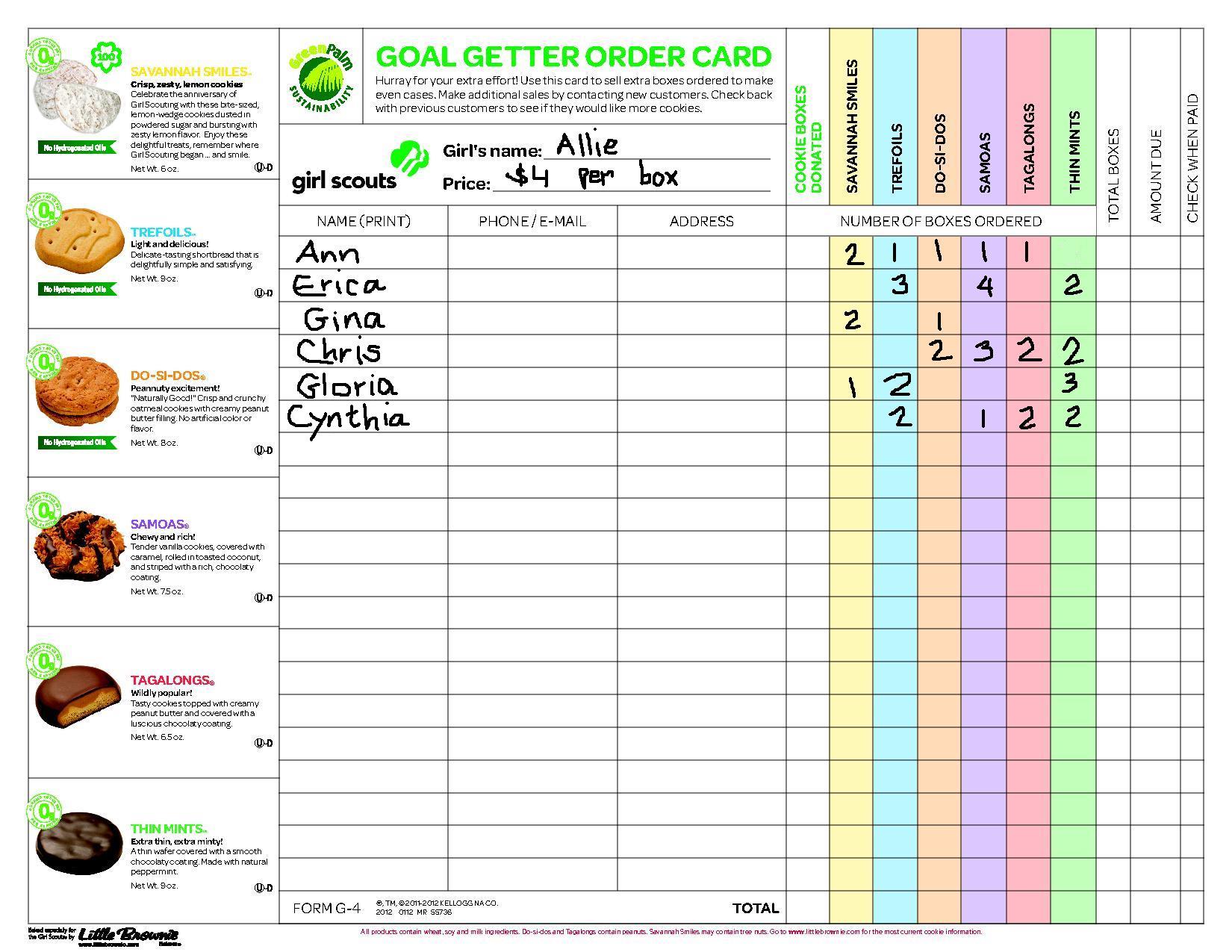 Girls Scout Cookie Order Form Printable Printable Forms Free Online
