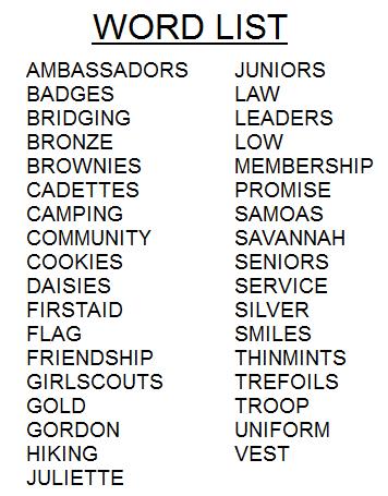 Girl Scout Word List